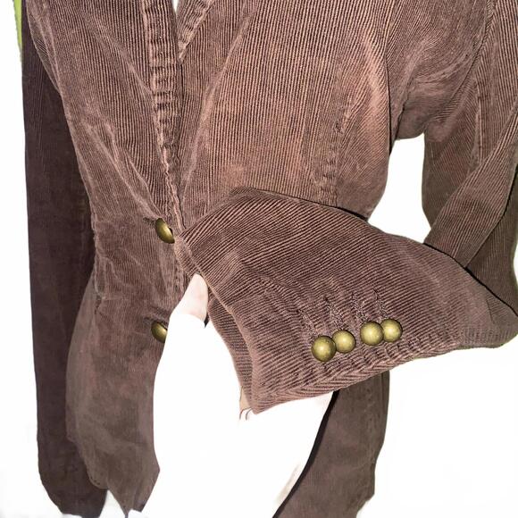 Vintage Corduroy Blazer Brown M cinched waist brass buttons y2k cottagecore fall - Picture 3 of 4
